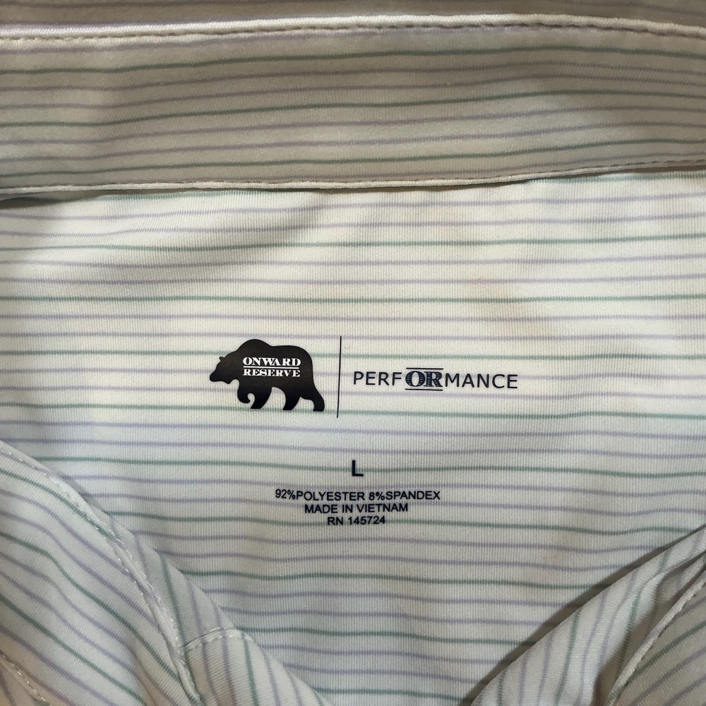 Onward Reserve Birdie Stripe Performance Polo Mirage Grey Size L - Picture 4 of 7